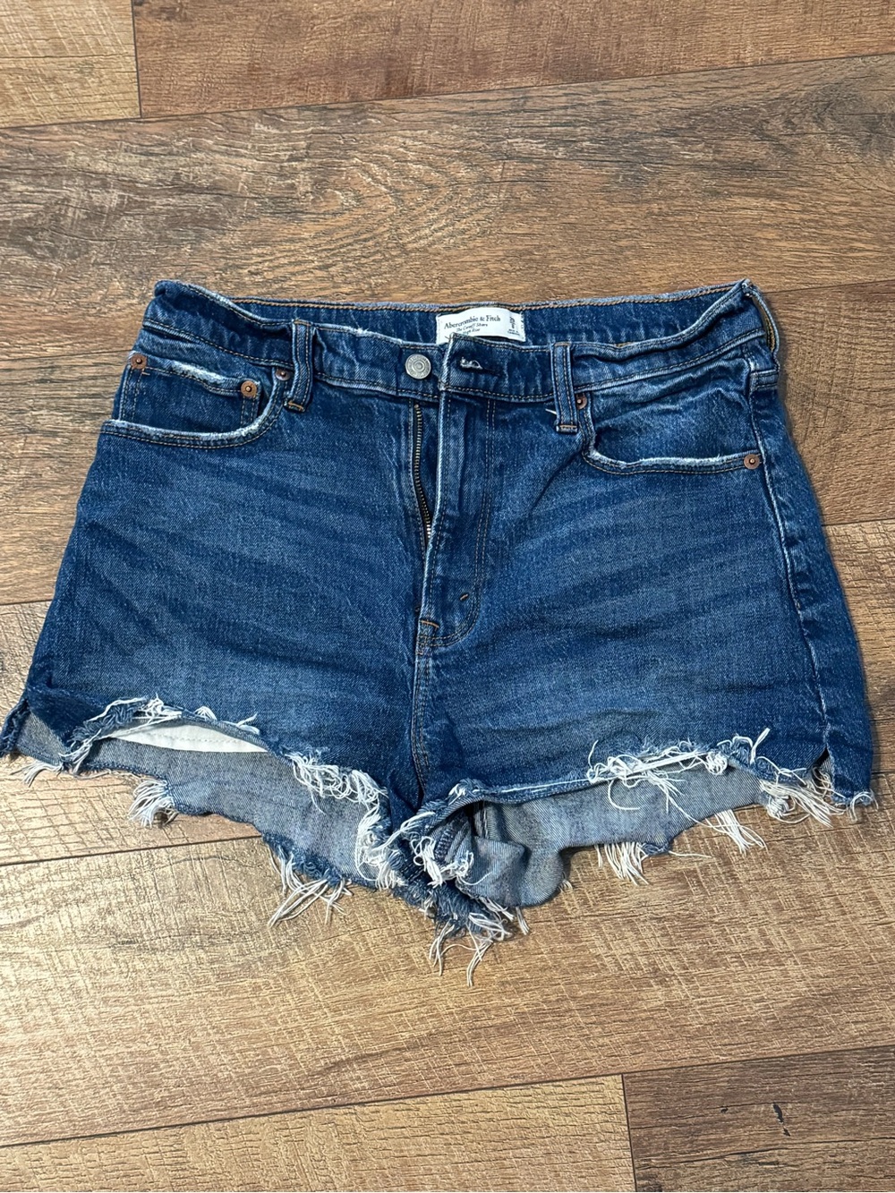 Abercrombie & Fitch Dark Blue Distressed Denim Cutoff Shorts
